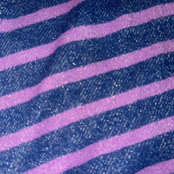 Allison Daley Women's Large Purple Navy Blue Glitter Striped 1/2 Sleeve Shirt - Picture 3 of 7